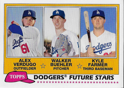 2018 Topps Archives 1981 Future Stars #FS-LAD Kyle Farmer RC / Alex Verdugo RC / Walker Buehler RC