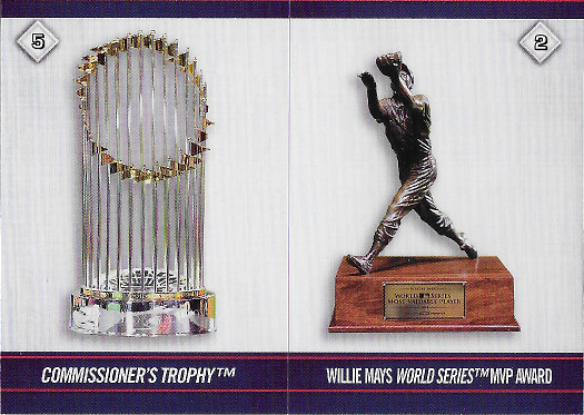 2020 Topps Stickers #2 Willie Mays World Series MVP Award / 5 Commissioner's Trophy / Back 128 Jason Heyward