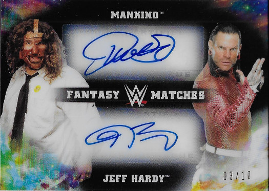 2020 Topps Chrome WWE Fantasy Matches Dual Autographs Black Refractor #FM-KK Jeff Hardy / Mankind
