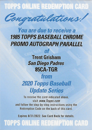 2020 Topps 1985 Topps Chrome Promo Autographs #85CA-TGR Trent Grisham RC
