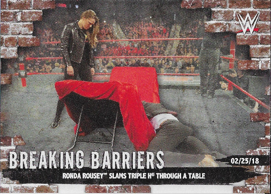 2020 Topps WWE Women's Division Breaking Barriers #BB-7 Ronda Rousey Slams Triple H Through a Table