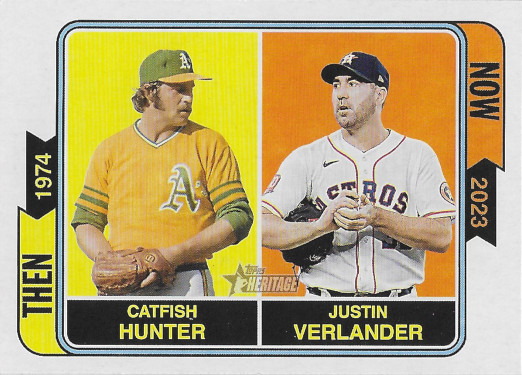 2023 Topps Heritage Then and Now #TAN-14 Justin Verlander / Catfish Hunter