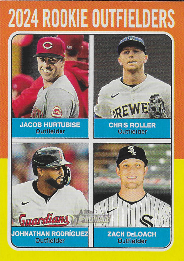 2024 Topps Heritage #622 Jacob Hurtubise RC / Johnathan Rodríguez RC / Zach DeLoach RC / Chris Roller RC