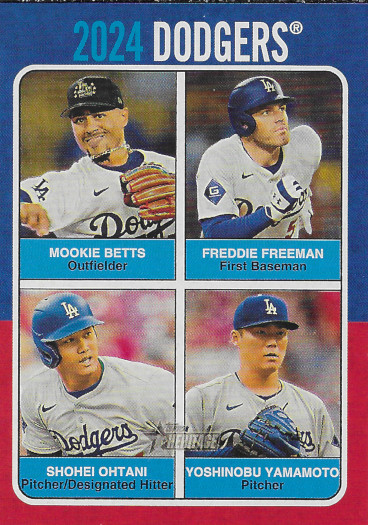 2024 Topps Heritage Team Quads #75TQ-5 Yoshinobu Yamamoto / Shohei Ohtani / Freddie Freeman / Mookie Betts
